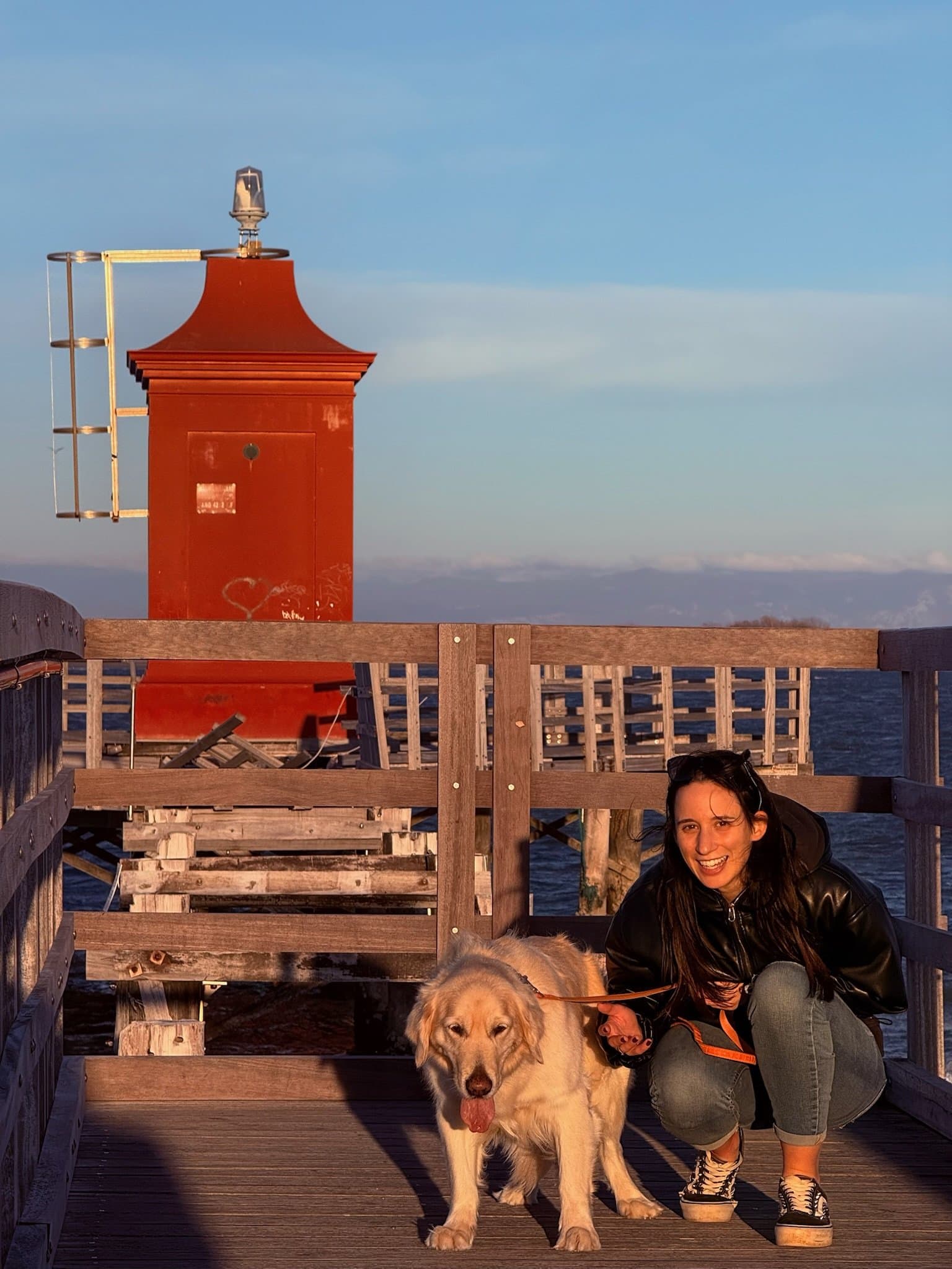 Posing on the lighthouse pier.